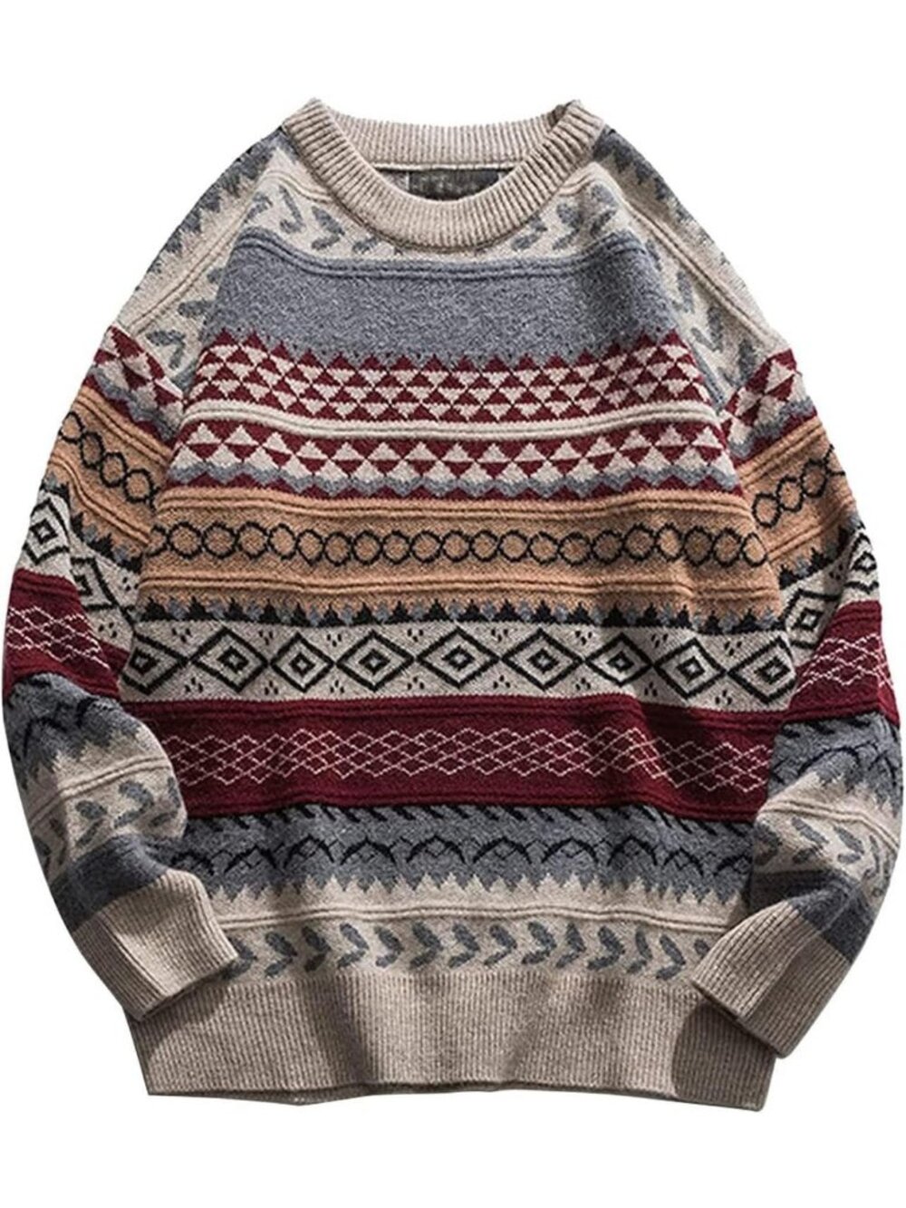 Vintage Cable Knit Striped Aztec Pullover Sweater for Men - Cozy Grandpa Style